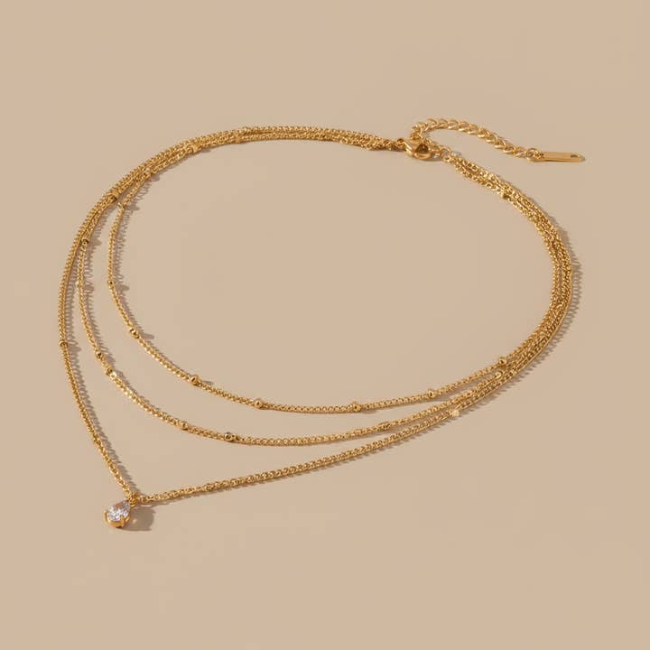 Dainty Layered Necklace Set 18k Gold Plated Waterproof for wholesale by Gold Lunar