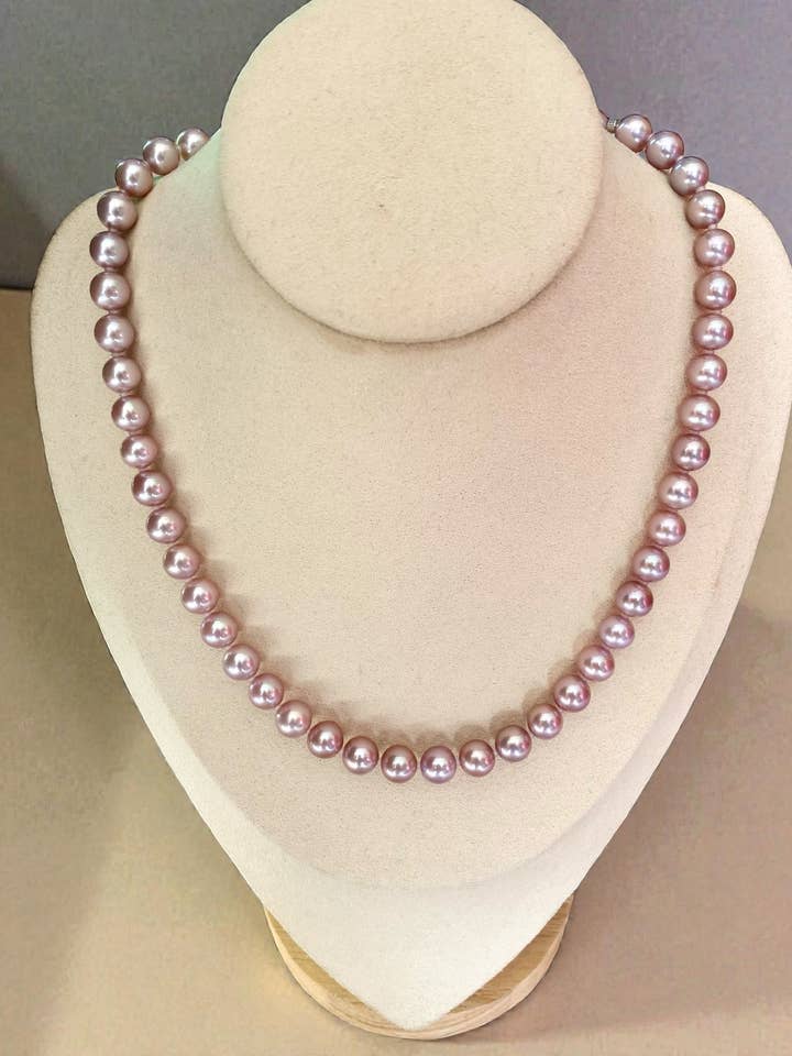 Top-Gr 6A 8–9mm Lilac Freshwater Pearl Necklace, S925 Silver for wholesale by b29