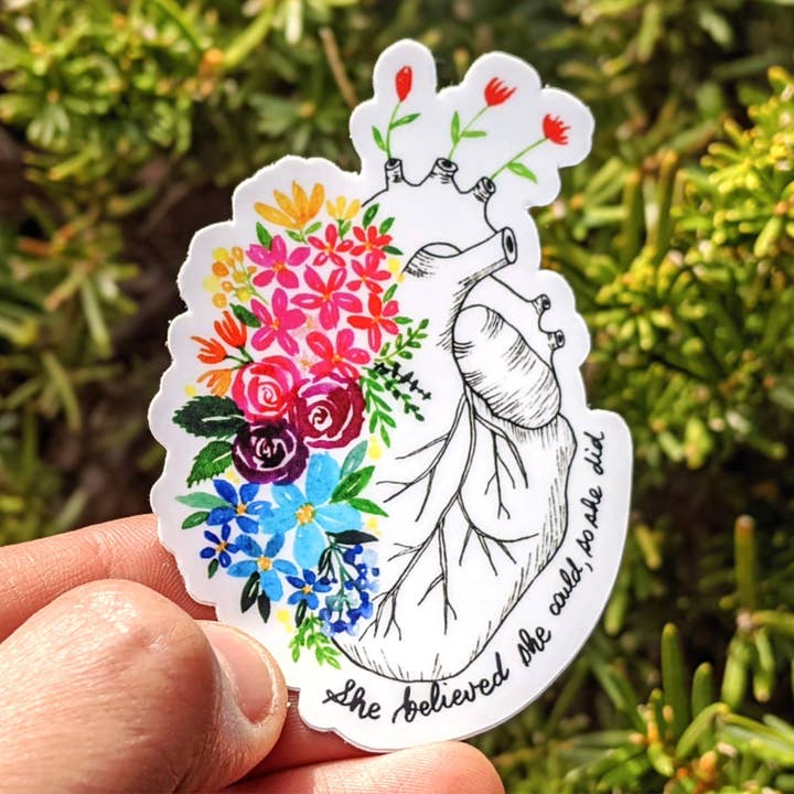 Anatomical heart floral vinyl sticker for wholesale by Nina Belle Designs