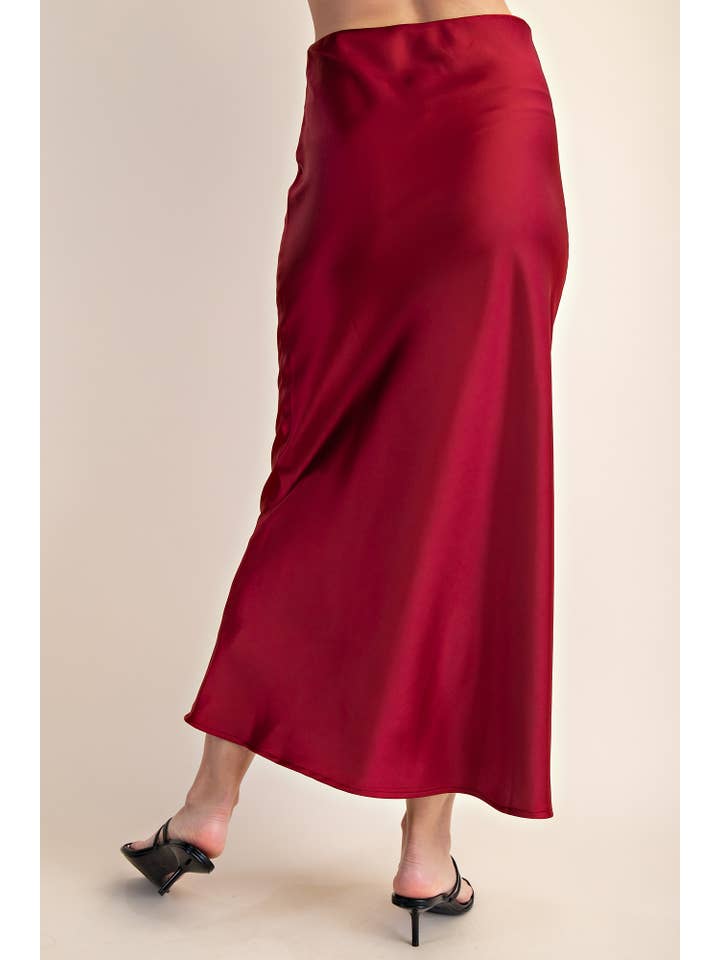 Glam - Wholesale Skirt - Women's - Waist Elastic Band Midi Satin Skirt9