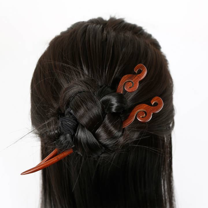 Red Sandalwood Hair Sticks for Women – Set of 2 (Waves) for wholesale by Real Sic