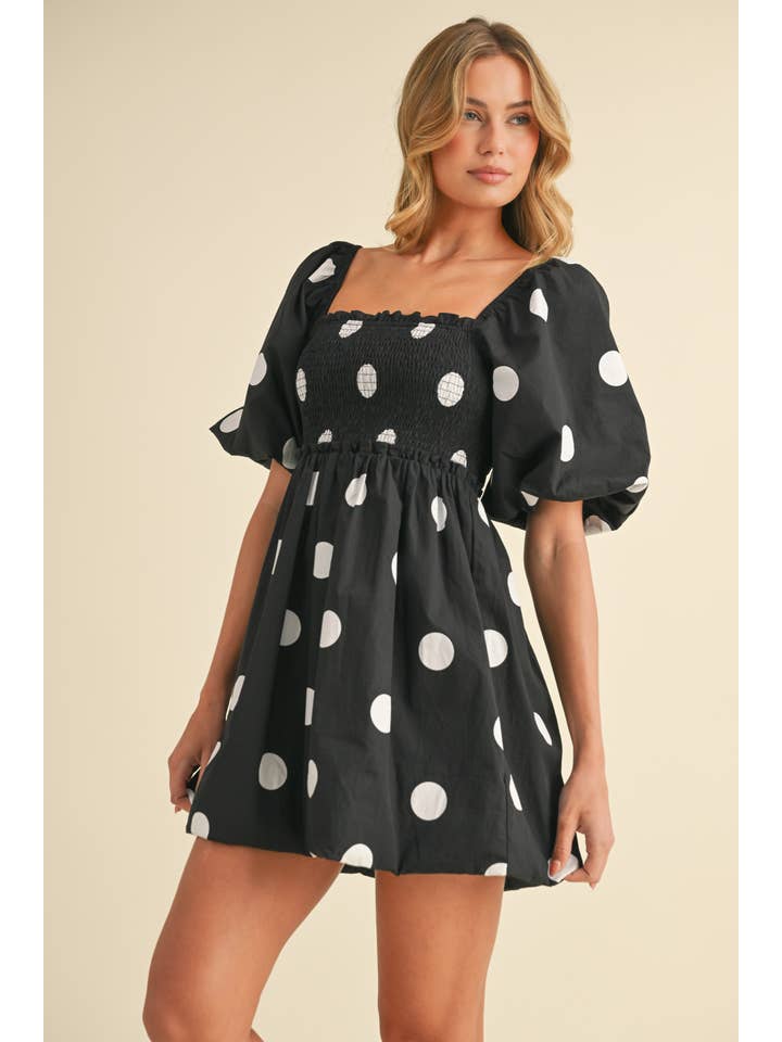Klesis - Wholesale Dress - Women's - ID8624 PUFF SLEEVE POLKADOT BUBBLE MINI DRESS