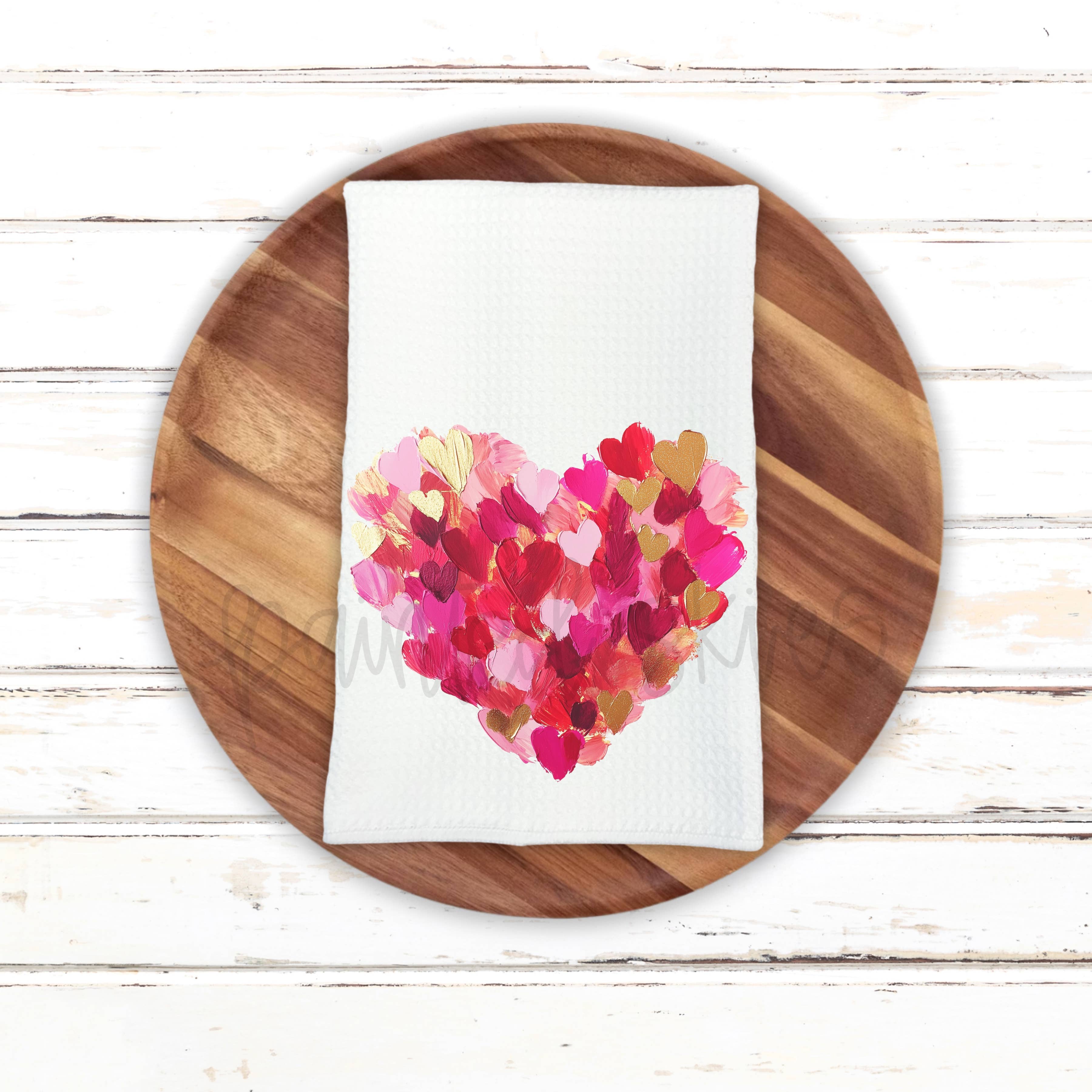 Painted Skies - Wholesale Tea Towel - Painted Hearts Valentine Heart Kitchen Towel