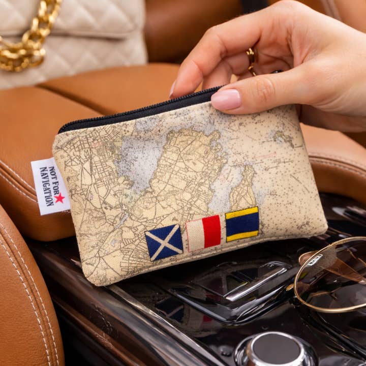 Custom Nautical Chart Mini Zip Pouch for wholesale by Not for Navigation