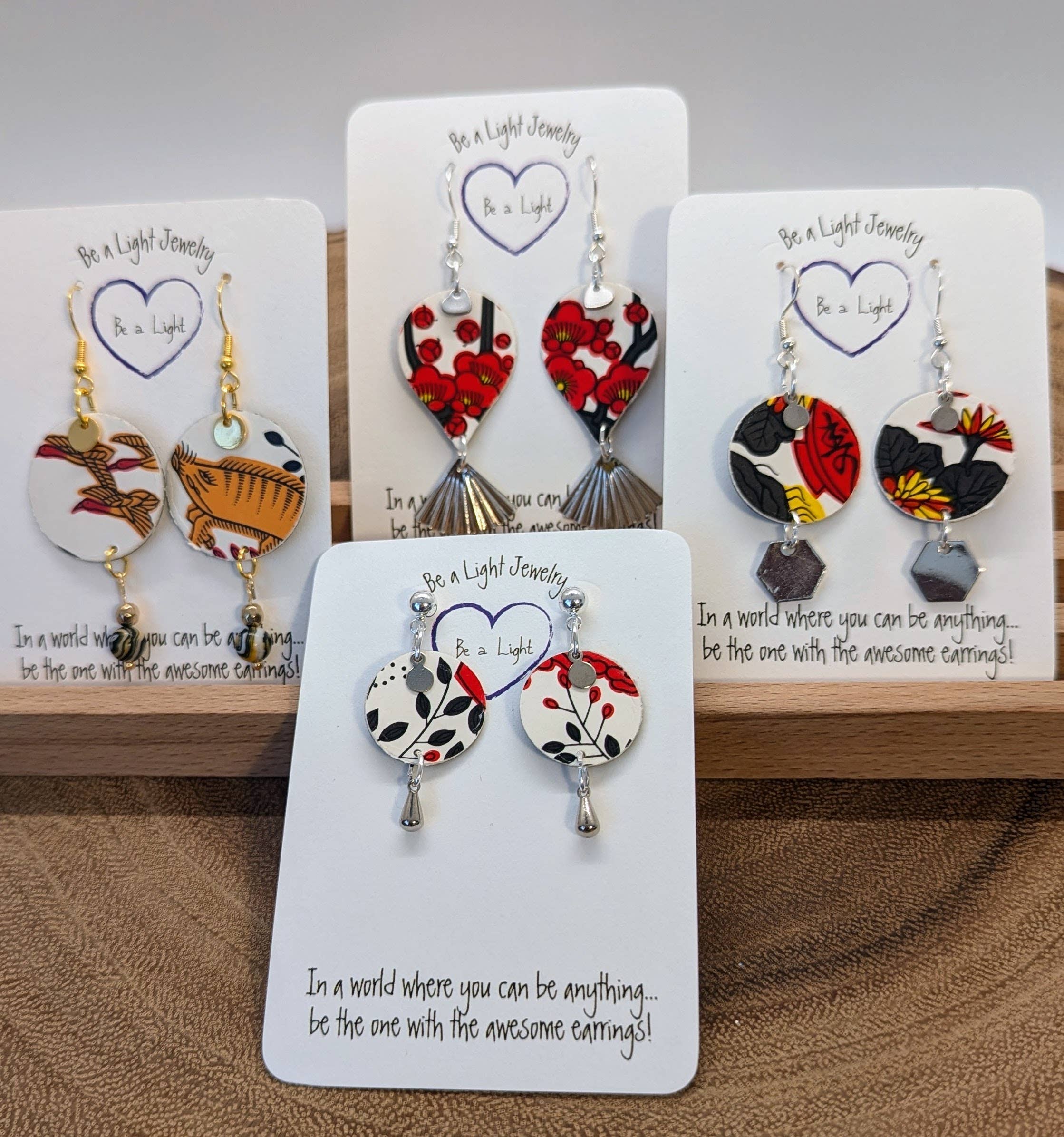 Be a Light Jewelry - Wholesale Dangle Earrings - Japanese Hanafuda earrings, Upcycled Collection #31