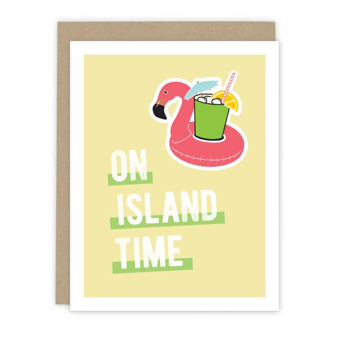 On Island Time Pink Flamingo Greeting Card for wholesale by 7th & Palm
