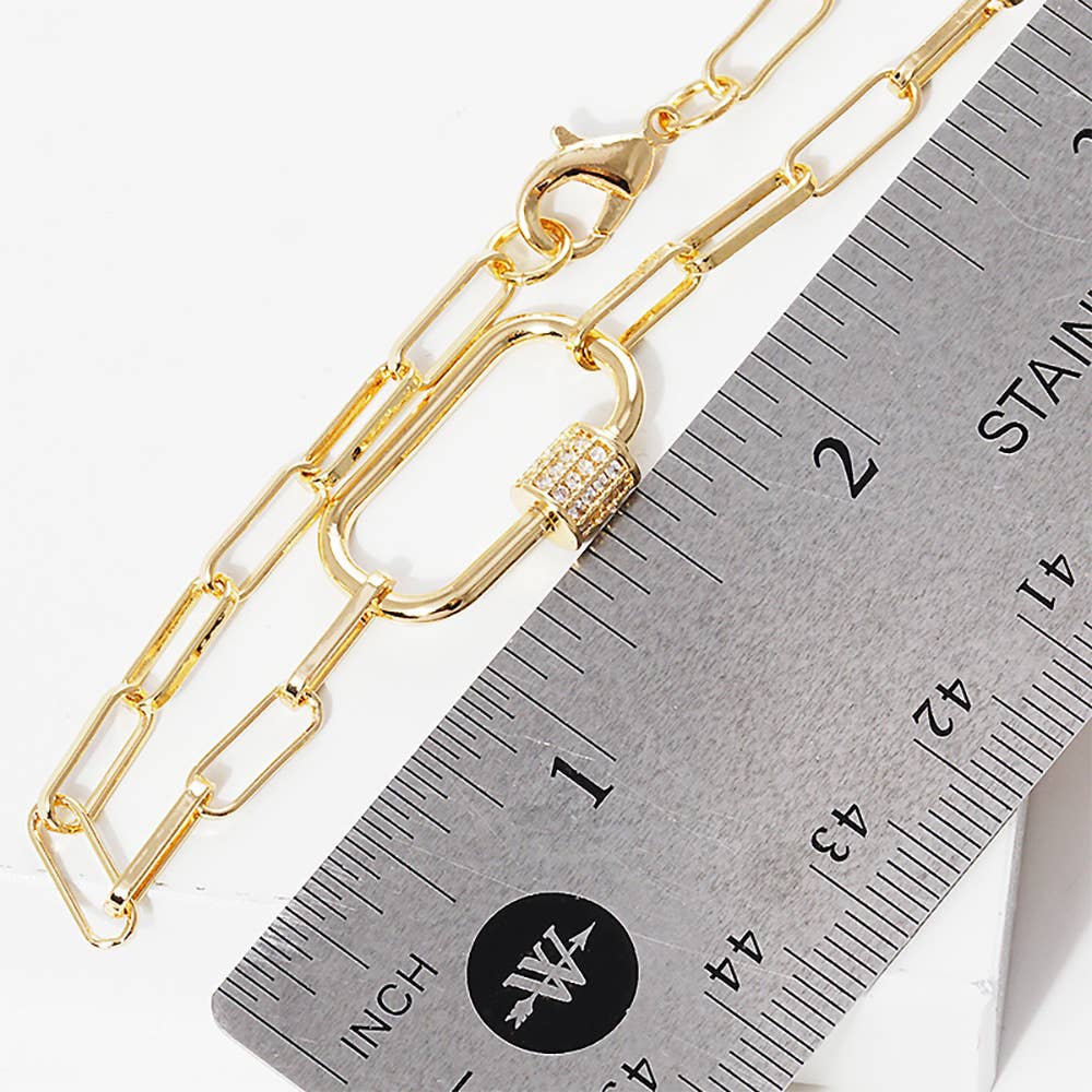 Sensibling Corp. - Wholesale Link & Chain Bracelet - Gold Dipped CZ Carabiner Pointed Paperclip Chain Bracelet3