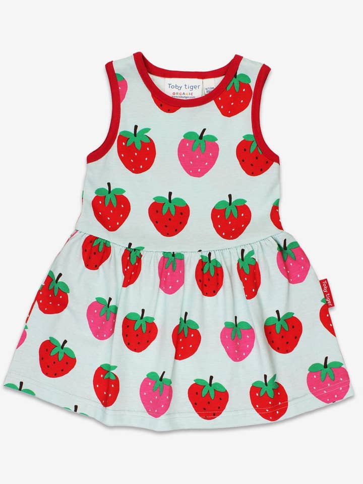 Robe d'été pour enfants en coton bio avec imprimé fraise pour la vente par Toby Tiger GmbH