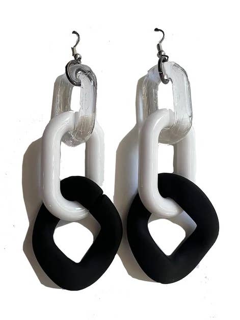 Boucles d'oreilles triple chaîne noir blanc Infinite Colors pour la vente par cukimber