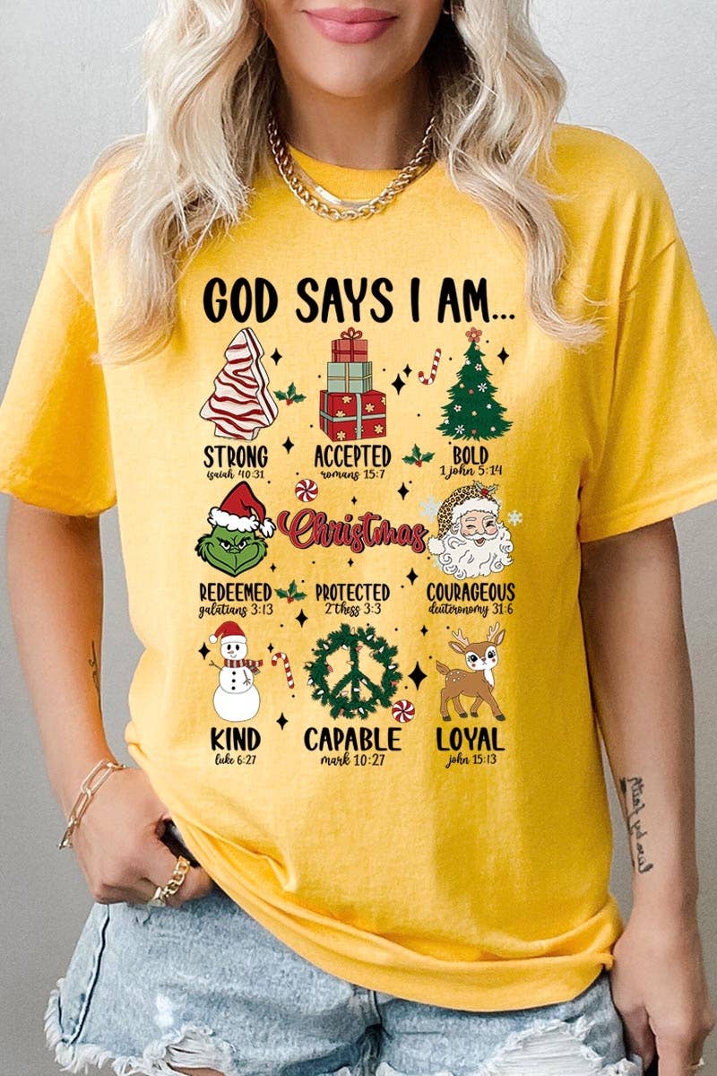 COLORBEAR – T-shirt gráfica - Unissexo por atacado – God Diays I Am Christmas Graphic Heavyweight Team5