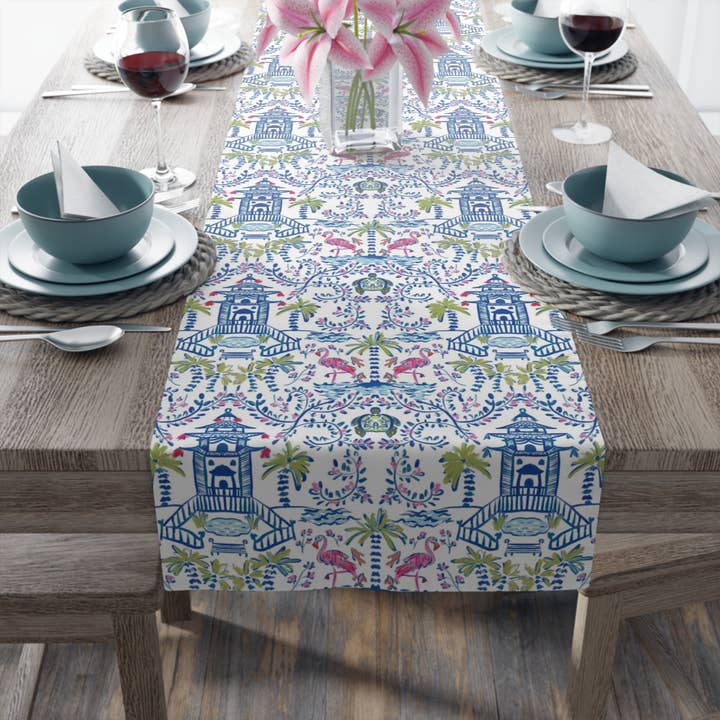 Colorful Chinoiserie Table Runner for wholesale by Britt Mills Design