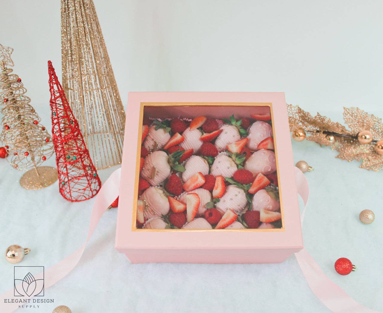 Elegant Design Supply – Caixa de presente por atacado – Caixa de Presente Quadrada com Tampa Transparente e Fita - Várias Cores - Para Arranjos de Flores/ Presentes / Morangos com Chocolate de Luxo16