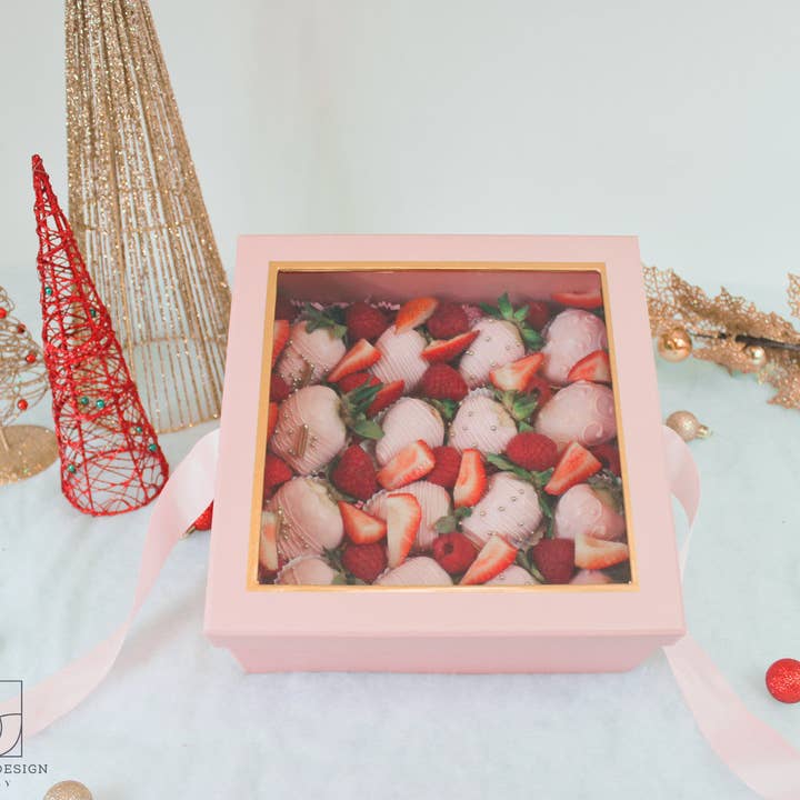 Elegant Design Supply - Wholesale Gift box - Square Gift Box with Clear Lid and Ribbon - Various Colors - For Luxury Flower/ Gift / Chocolate Strawberry Arrangements16