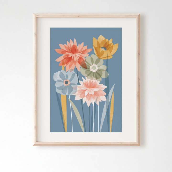 Dahlia and Anemone Abstract Floral Art Print for wholesale by Rachel Mahon Print