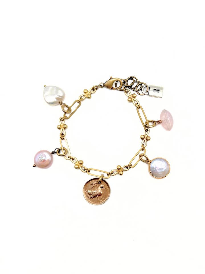 Pearl charm bracelet, B152 for wholesale by Lock and Key