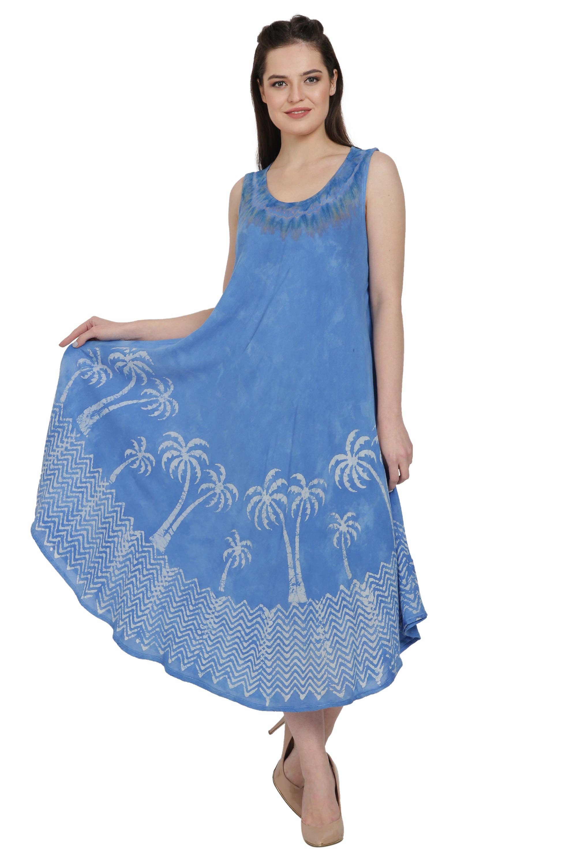 AST Batik Palm Tree Tie Dye Beach Dress UD52-2327 for wholesale on Faire2