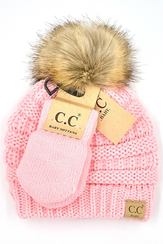 Hana - Wholesale Beanie - Kids - C.C Baby Solid Ribbed Pom Beanie and Mitten Glove7