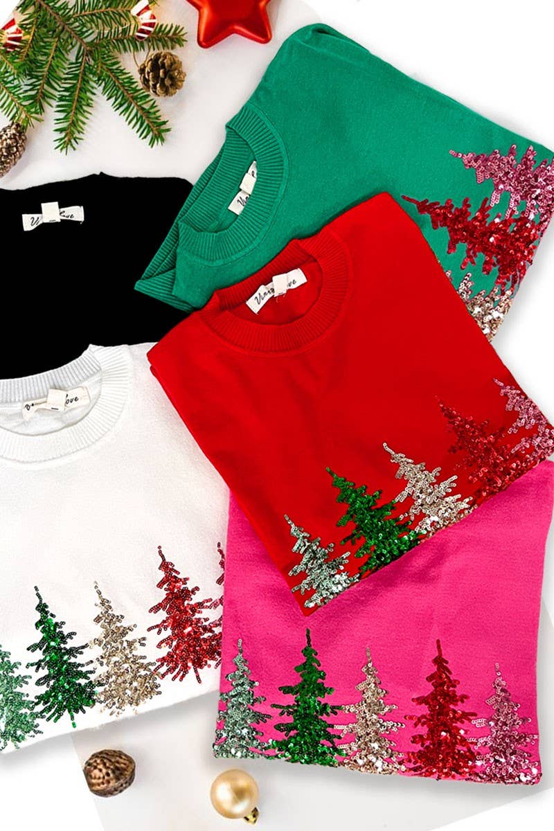 Vine & Love - Wholesale Knitted jumper – Women′s - Christmas Tree Sequin Accent Knitted Sweater VT8148418