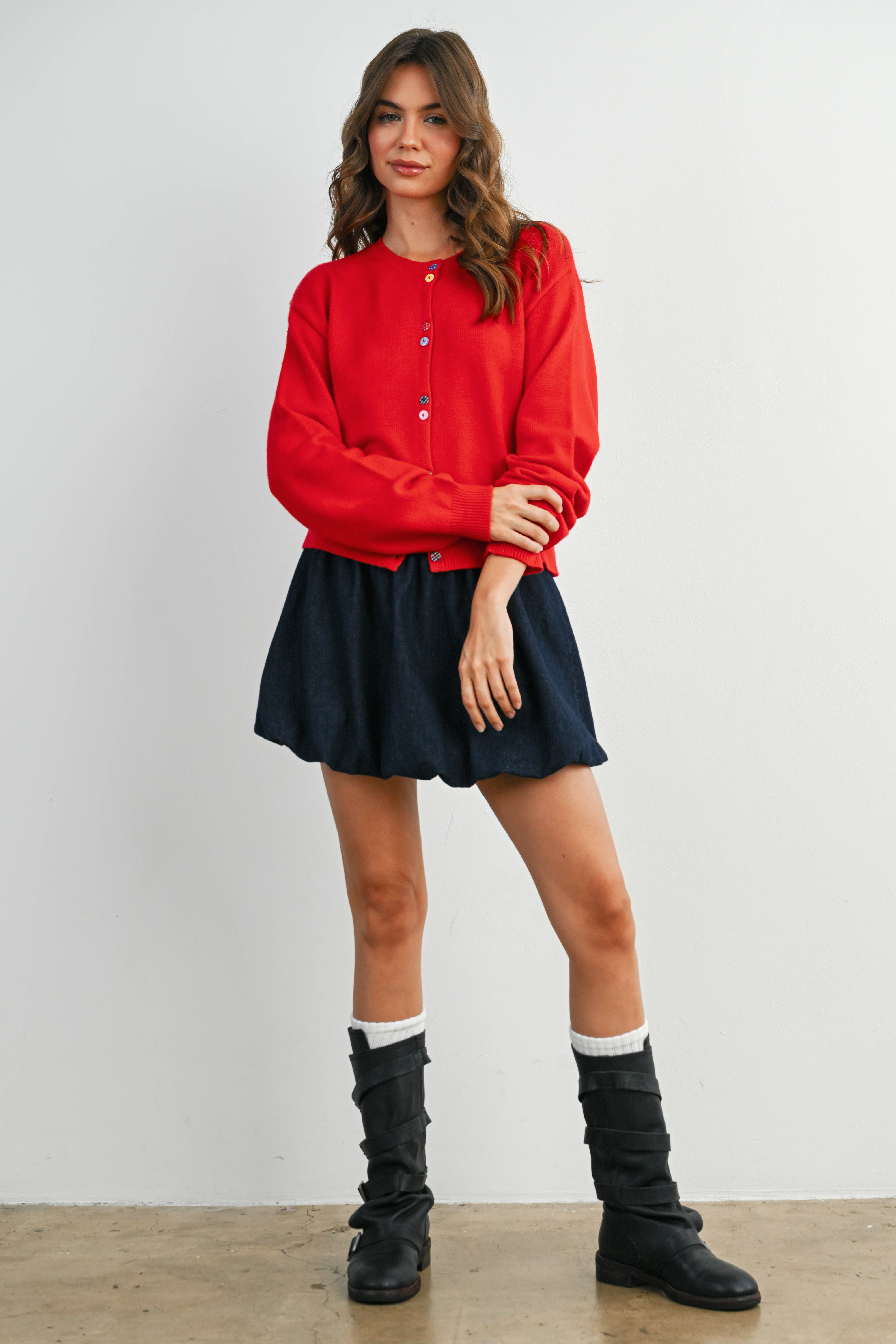 BUTTERMELON - Wholesale Cardigan - Women's - Long Sleeve Buttoned Cropped Cardigan - BMC79061