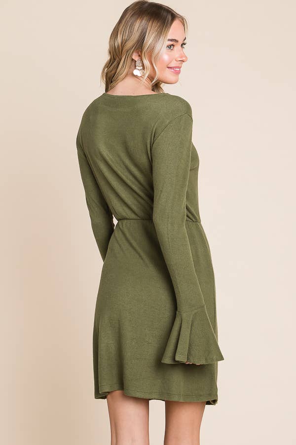 Culture Code – Engroshandel Kjole - Dame – CHD1390L - KJOLE MED FLÆSEDE LANGE ÆRMER OG SLÅ-OM BÆLTE18