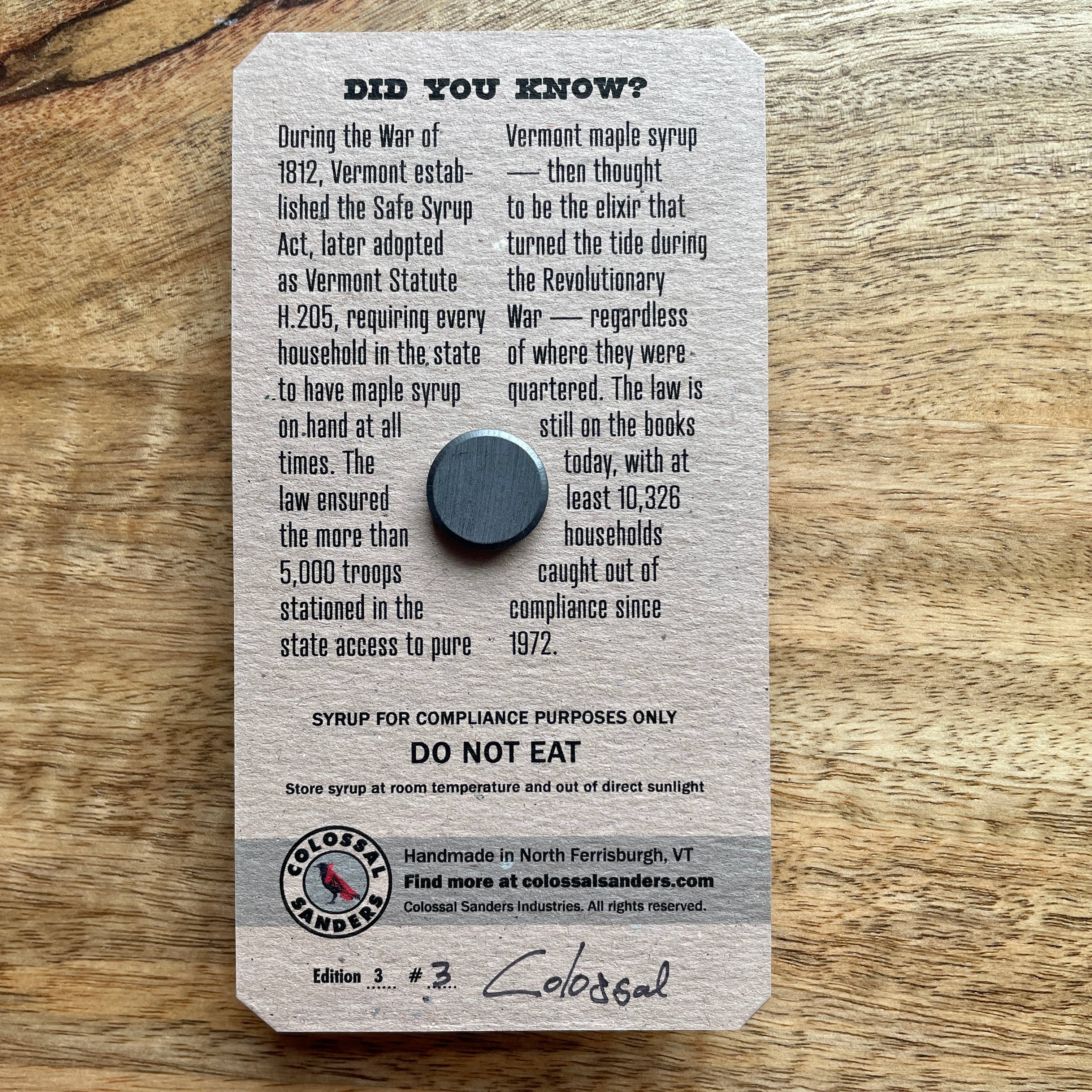 Colossal Sanders – Engroshandel Magnet – Vermont Compliance Sirup Toy quirky, sjov, håndlavet magnet2
