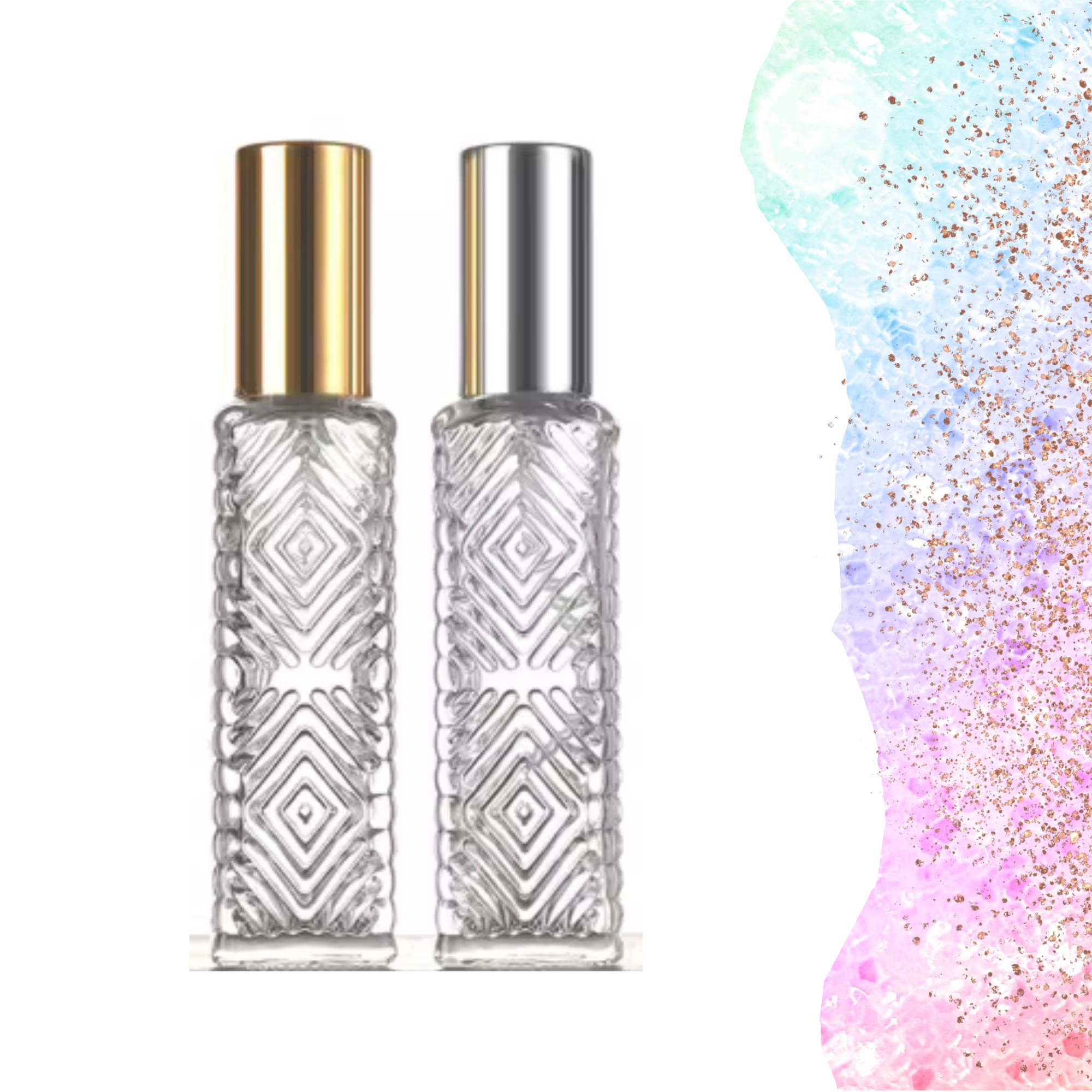 Essential Wellness - Body, Mind, Spirit - Wholesale Essential Oil Roll-On - DIAMOND Pattern 15ml Glass Roller Choice of Cap and Roller1