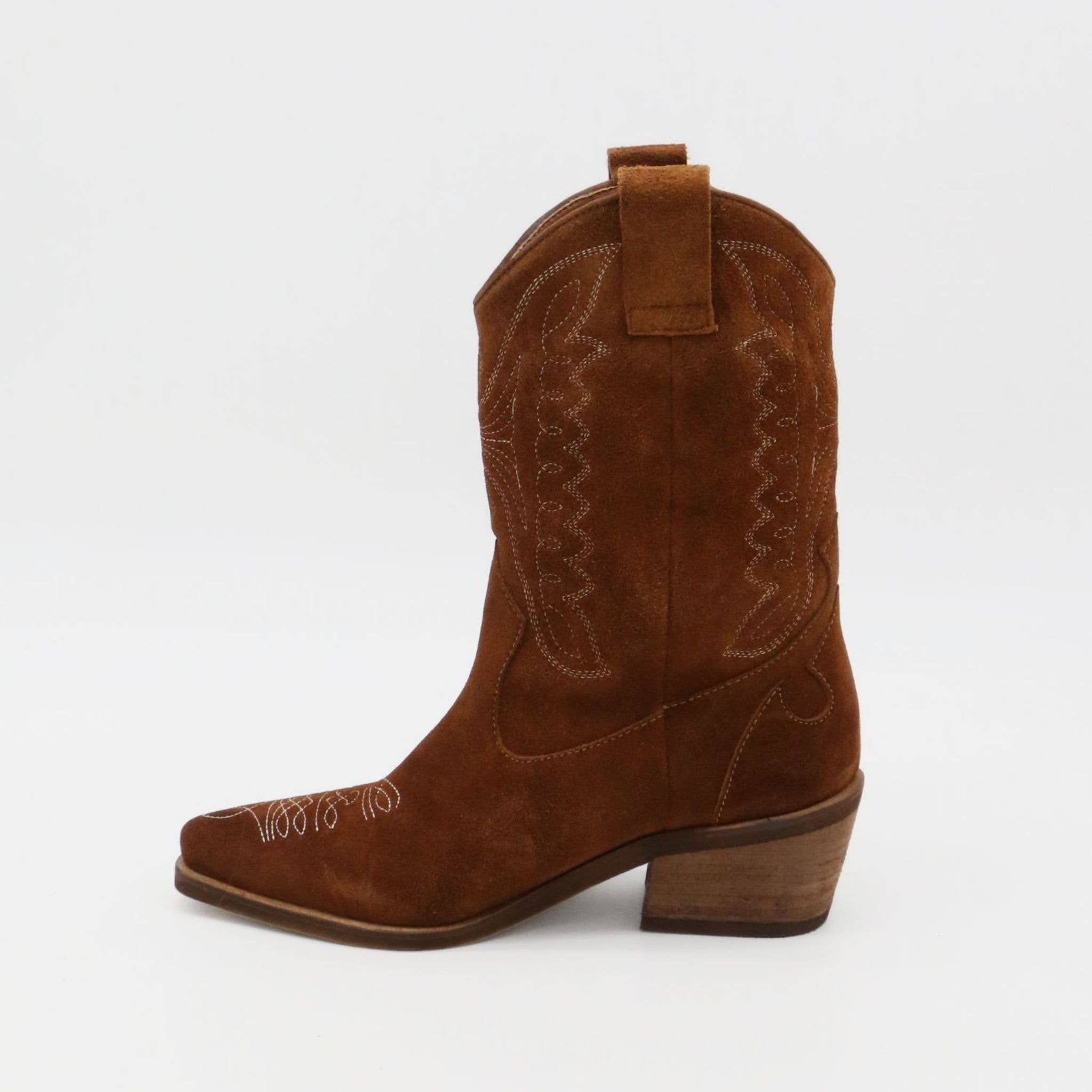 Bruin Onstuitbare westerse cowboylaarzen bruin suède damesschoenen voor groothandel op Faire9