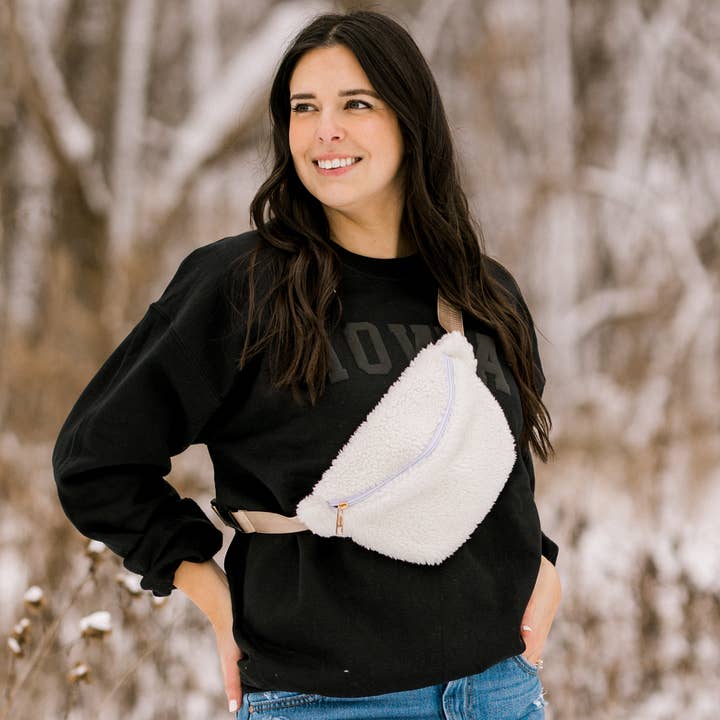 MELODY FAYE - Wholesale Belt Bag - Women's - Sherpa Fleece Waist Belt Bag Plush Women’s Crossbody