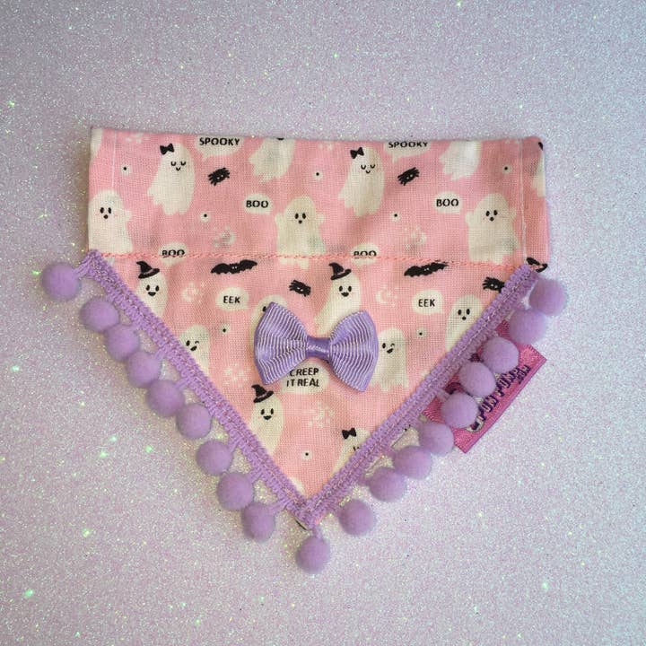Puppies & Pom Poms - Wholesale Pet Bandana - Dog - Cute Pink Ghosts! Halloween Pompom Dog Bandana13