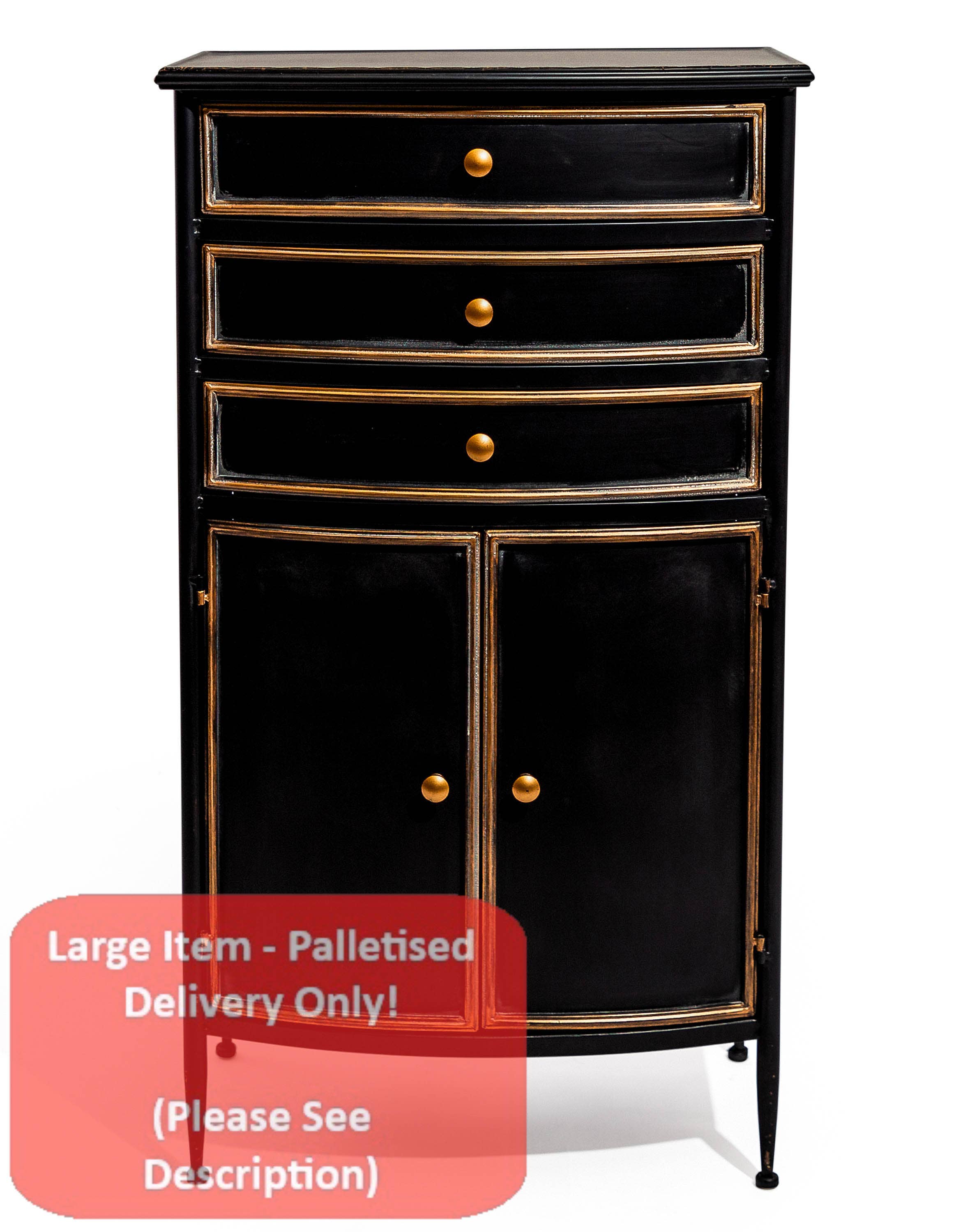 McGowan & Rutherford Ltd - Wholesale Cabinet - Black And Antique Gold "Orwell" Door & Drawer Side Cabinet0