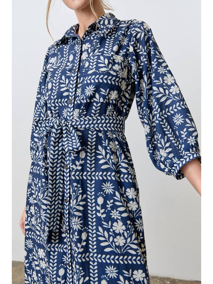 Polagram by Wellmade USA - Wholesale Dress - Women's - BORDER FLORAL PRINT SHIRT DRESS10