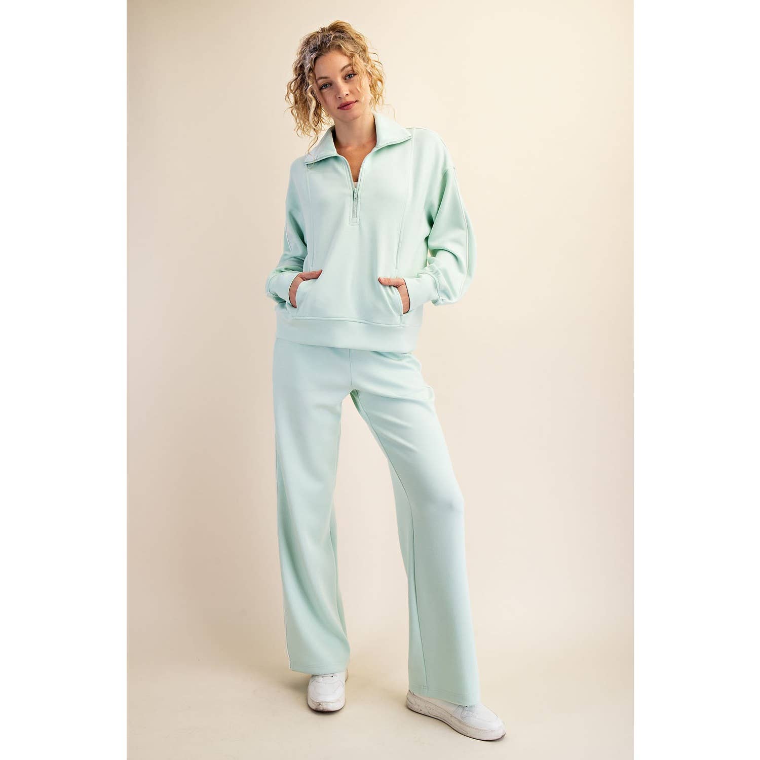 Rae Mode - Vendita all'ingrosso Felpa - Donna - PULLOVER CON ZIP A QUARTO E TUBAZIONI SCUBA MODALE3