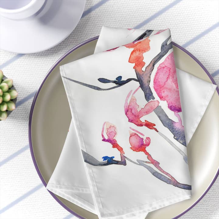 Japanese Magnolia Cloth Napkins for wholesale by Brazen Design Studio