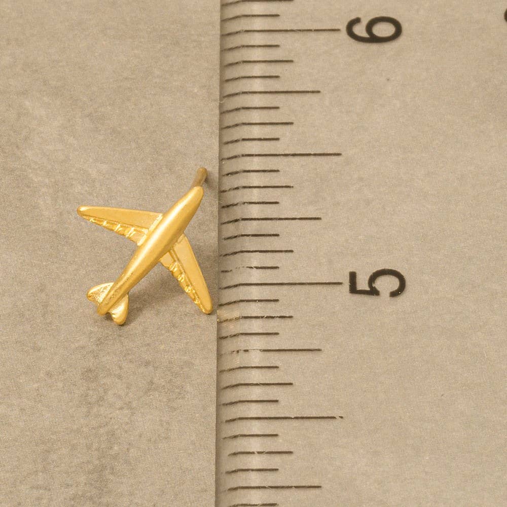 Fame Accessories - Wholesale Stud/Post Earrings - Gold Dipped Airplane Stud Earrings3