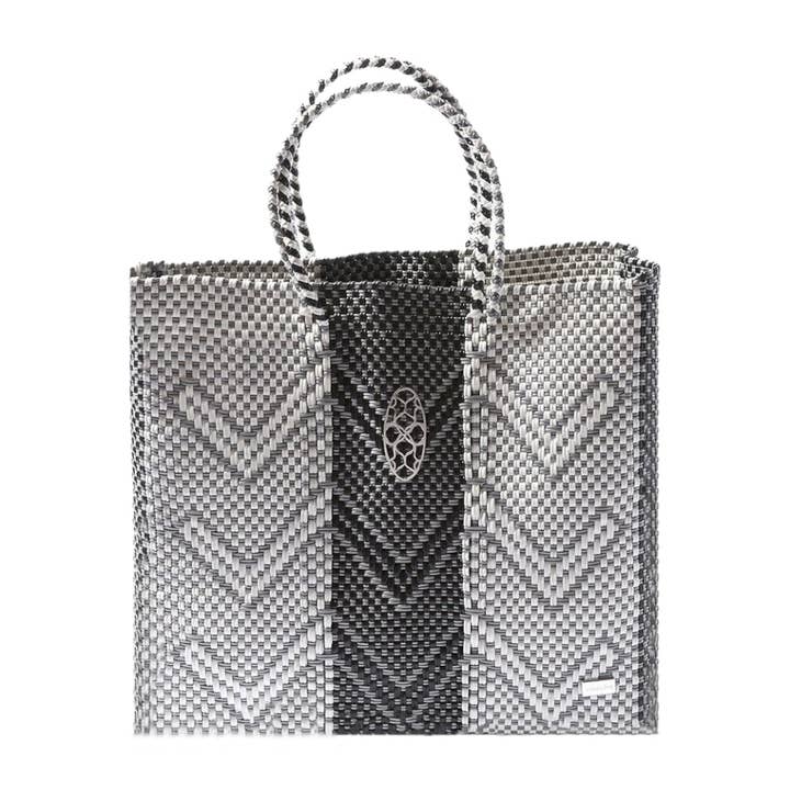 MEDIUM BLACK SILVER CHEVRON TOTE BAG SHOULDER STRAP for wholesale by Lola's Bag by Georgina Herrera