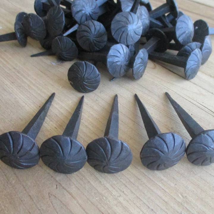 1" BLACK HAND FORGED COAT HOOK / NAIL 3" ROUND SPIRAL HEAD for wholesale by Midwest Craft House