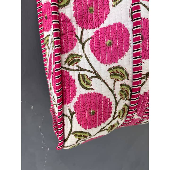 Bhawana Handicrafts – Engroshandel Tote bag - Dame – Blomstertrykt bomulds quiltet yogataske weekendtaske indisk 3