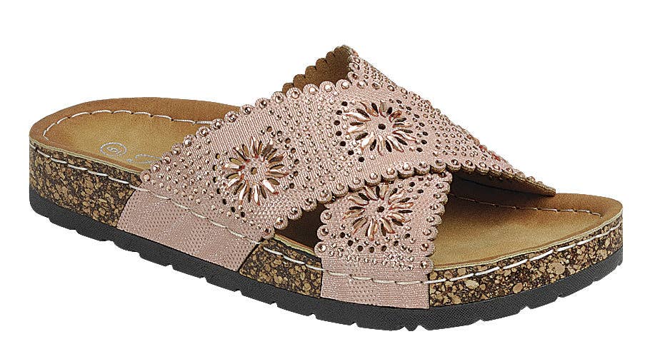 Mars Sky Shoes Wholesale - Wholesale Sandals - Women's - Forever GROVE-W3 Women Rhinestone Crisscross Band Cork Sole Flat Sandals-18 Pairs Pack-10.85/Pair2