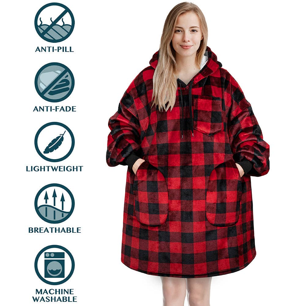 Pavilia - Wholesale Hoodie - Women's - Chest Pocket Sherpa Hoodie Blanket - Patch Pocket (Regular / Long)10