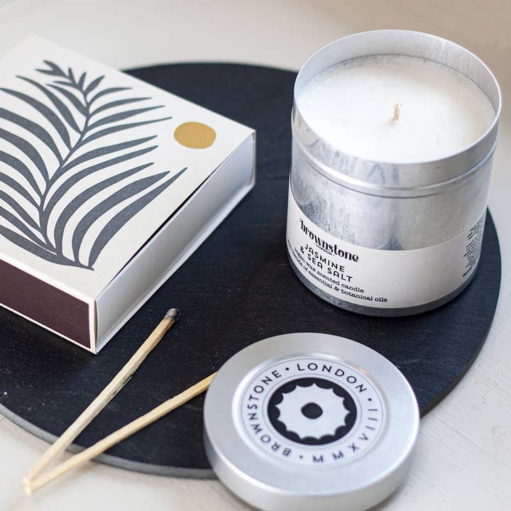 Brownstone London - Wholesale Travel Candles - Jasmine & Sea Salt Tin Candle