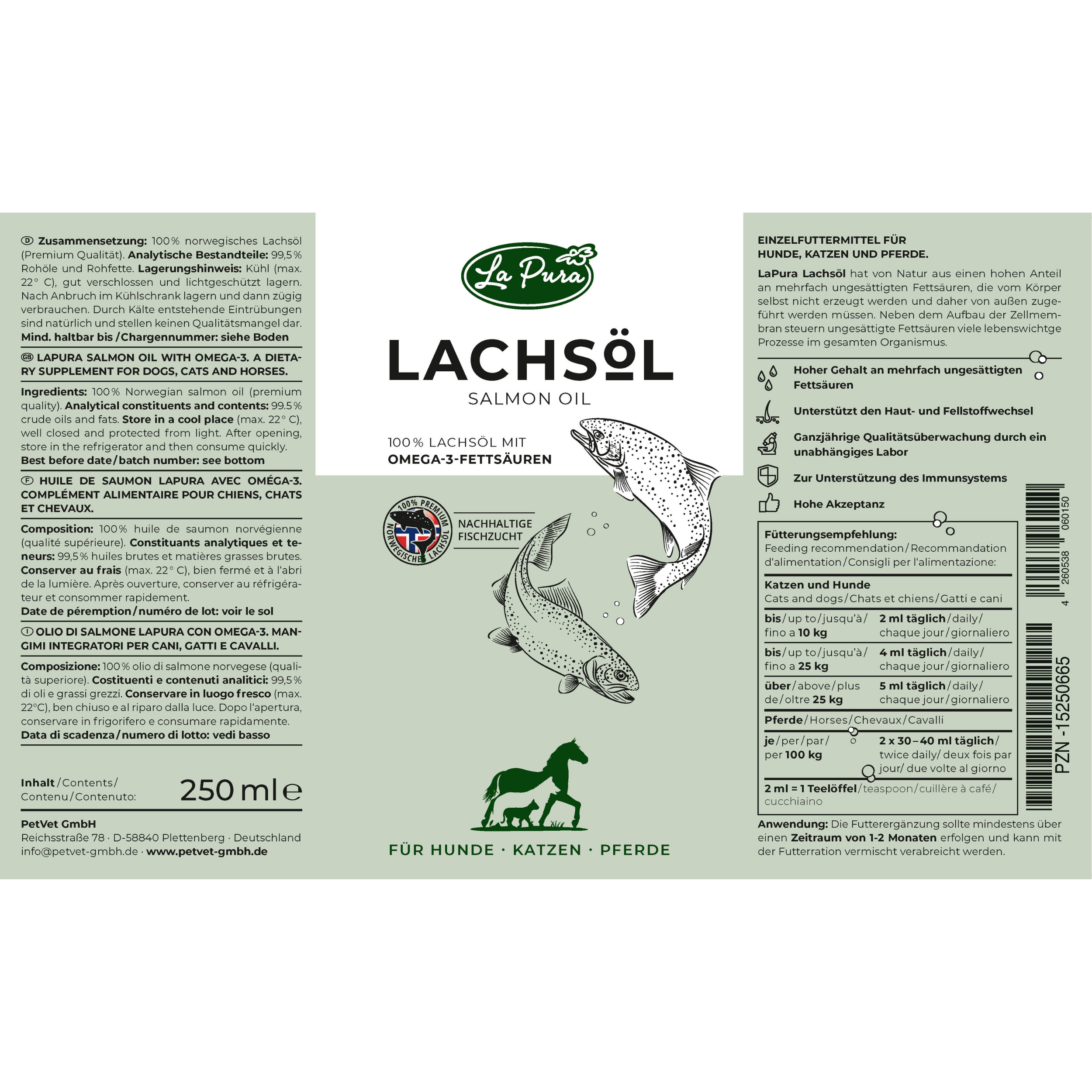 Kauartikel.com GmbH - Vendita all'ingrosso Integratori - Cani e gatti - Olio di salmone LaPura 250 ml4