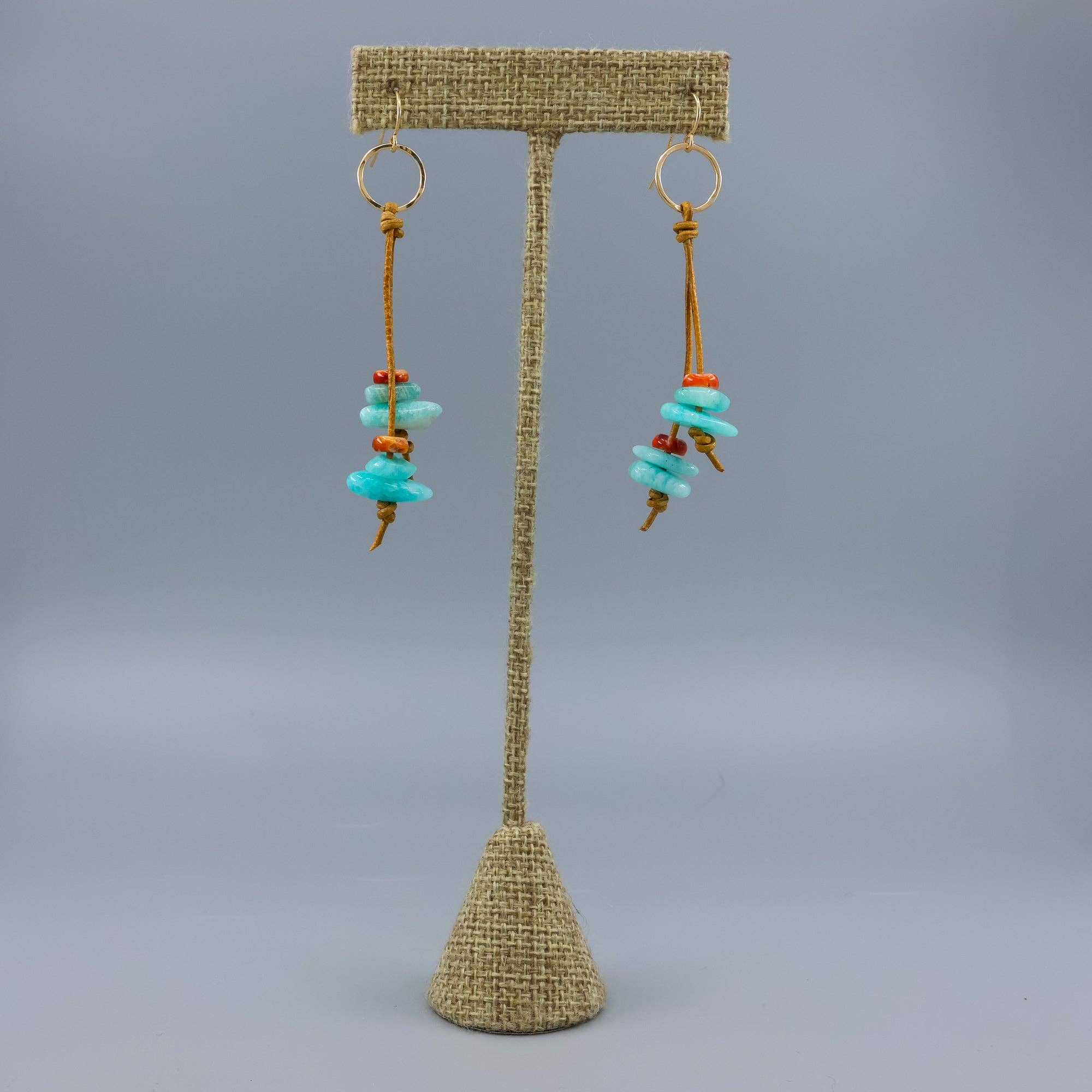 The Stitch Alliance - Wholesale Dangle Earrings - Amazonite Leather Fringe Earrings | Gold Fill | Handmade USA4