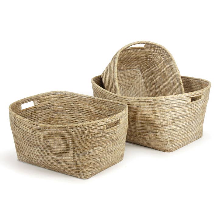 Burma Rattan Family Baskets, Set of 3 - Whitewash for wholesale by Napa Home & Garden