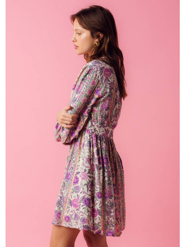 Cream Purple Elva Mini Dress for wholesale on Faire1