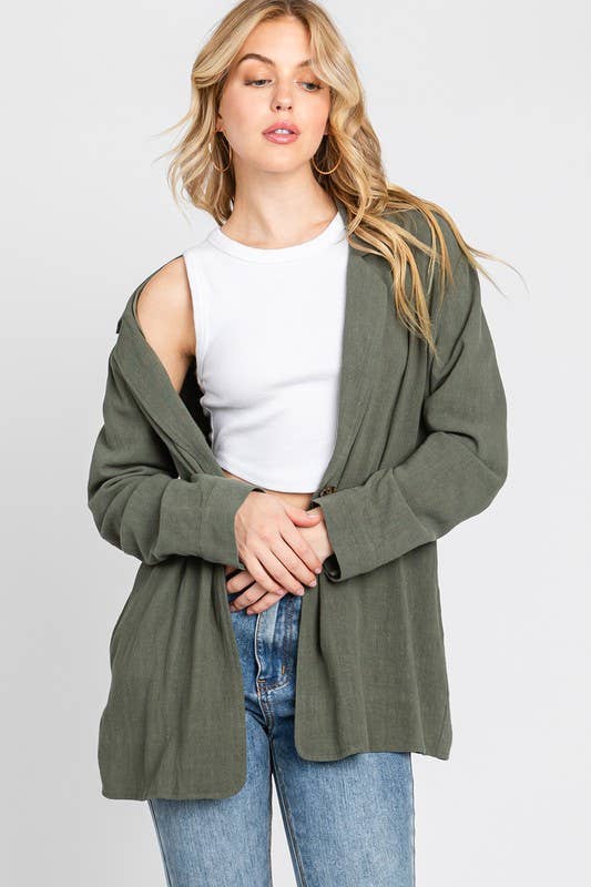 Olive Collar One Button Blazer Jacket - FC1198 for wholesale on Faire4