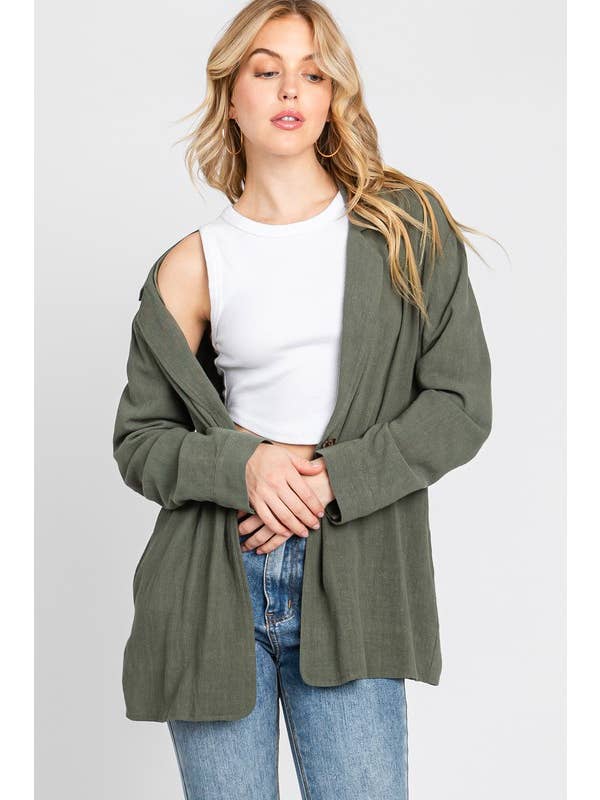 Olive Collar One Button Blazer Jacket - FC1198 for wholesale on Faire4