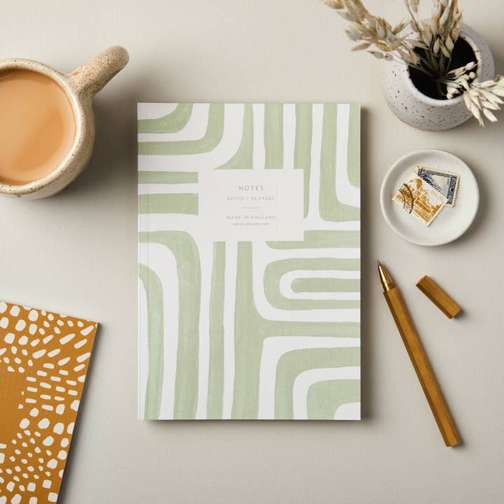 A5 Ruled Notebook in Abstract Pale Green for wholesale by Ink & Bloom
