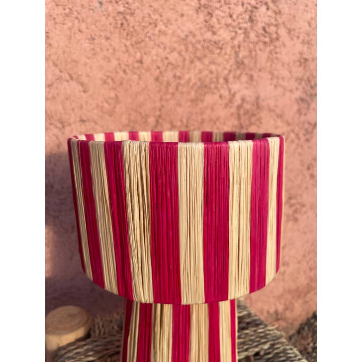 bazarifinagh - Wholesale Lamp Shade - Handmade Raffia Table Lamp Shade in Beige and Pin Boho Lamp 5