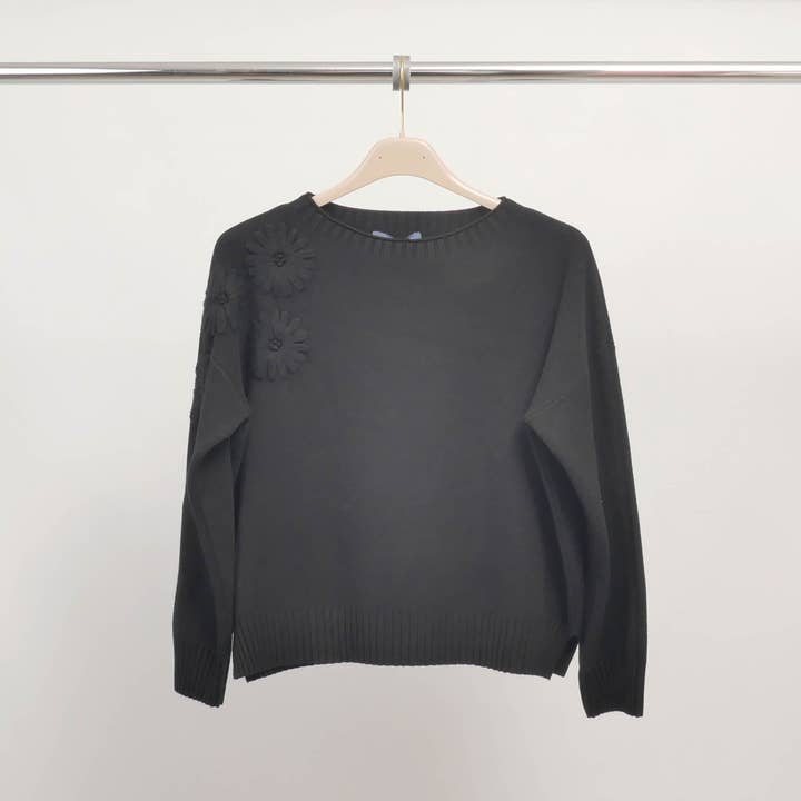 Cecile Wang - Wholesale Knit Sweater - Women's - Relief flower pullover on shoulder in soft knit – DSY94524