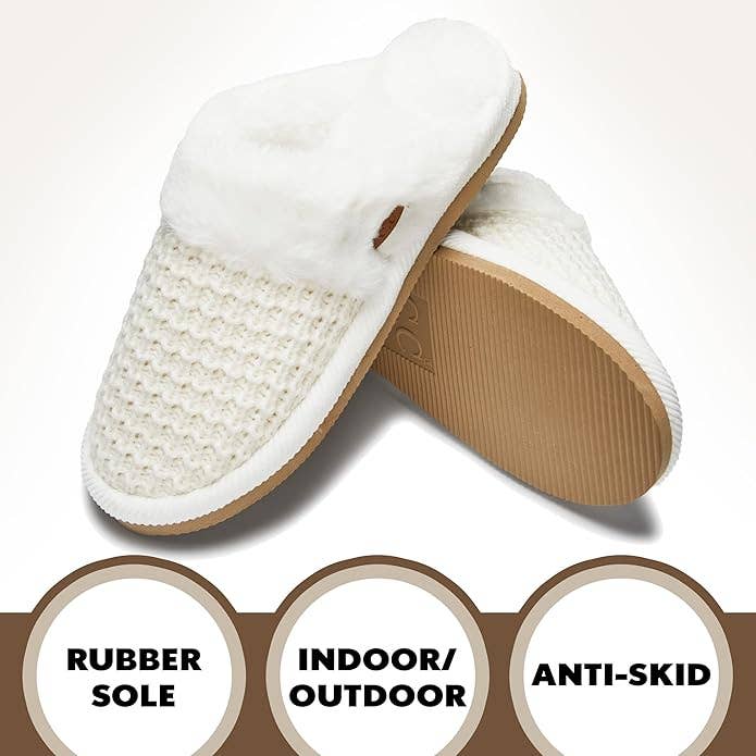 Funky Junque - Wholesale Slippers - Women's - Plush Slippers - Waffle Knit - Ivory2